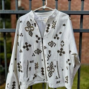 Women's White and Brown Patterned Jacket